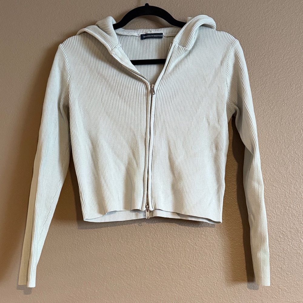 BRANDY MELVILLE Ribbed Zip-Up Hoodie